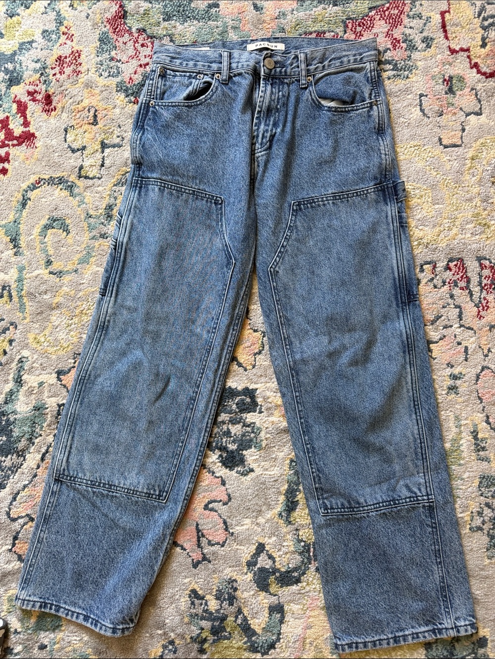 PacSun Men's Straight Carpenter Jeans in Light Blue Wash